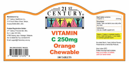 Bundle Deal! 21st Century Vitamin C 250 - Orange Chewable (100's + 100's)